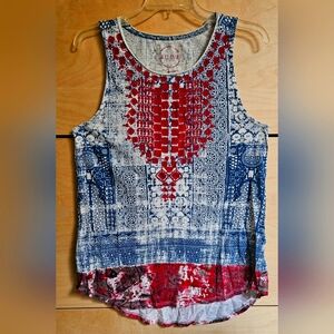 Lucky Brand White and Red Sleeveless Tank Top